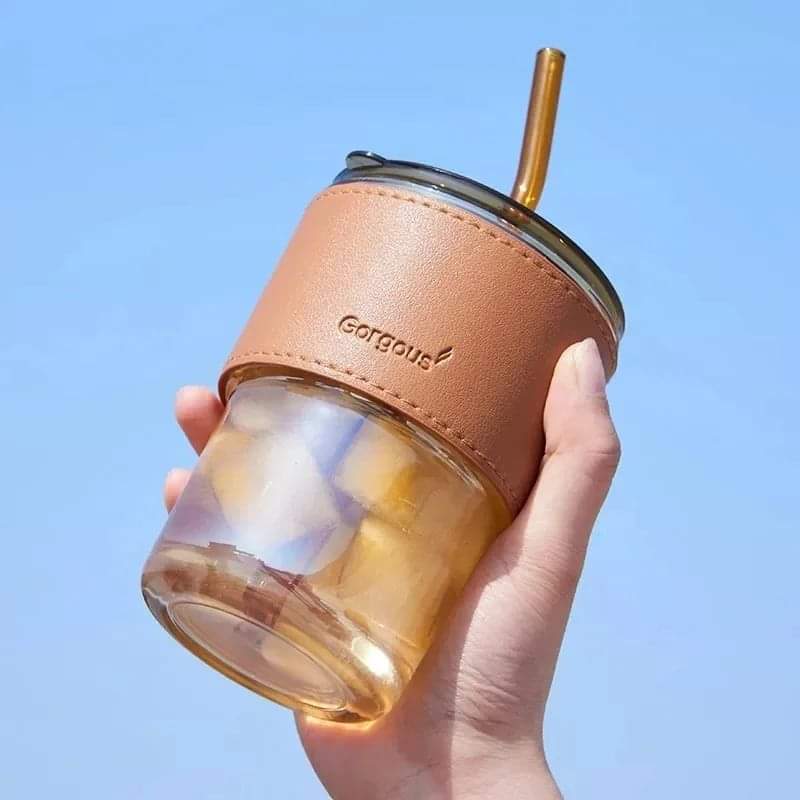 450ml Glass Summer Cup with Leather Cover