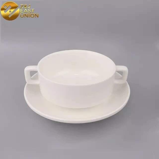 Ceramic soup bowls with saucers