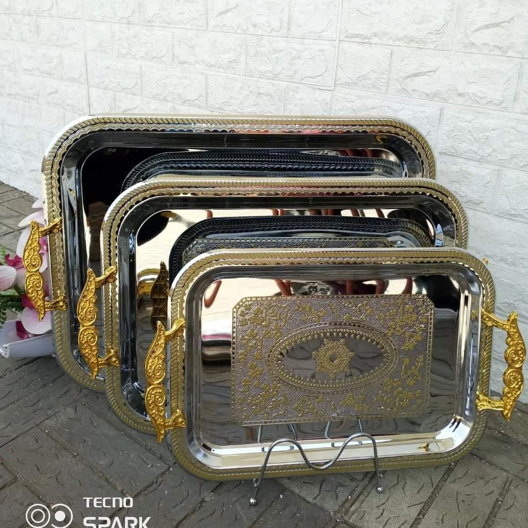 3pcs Gold serving trays set