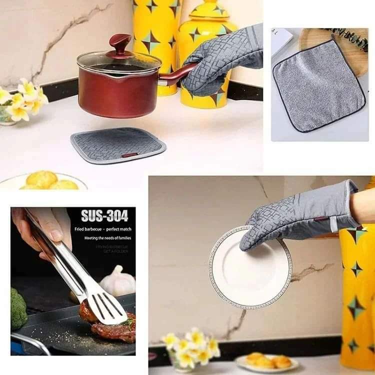 6 piece set of heat resistant oven mitts and pot holders