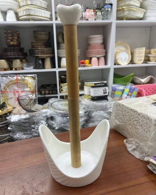 Ceramic & Bamboo Kitchen Tissue Holder