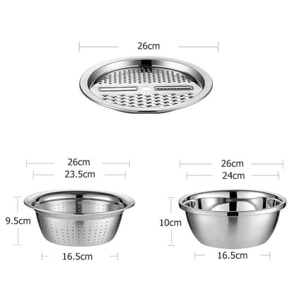 Stainless steel 3in1 grater colander bowl