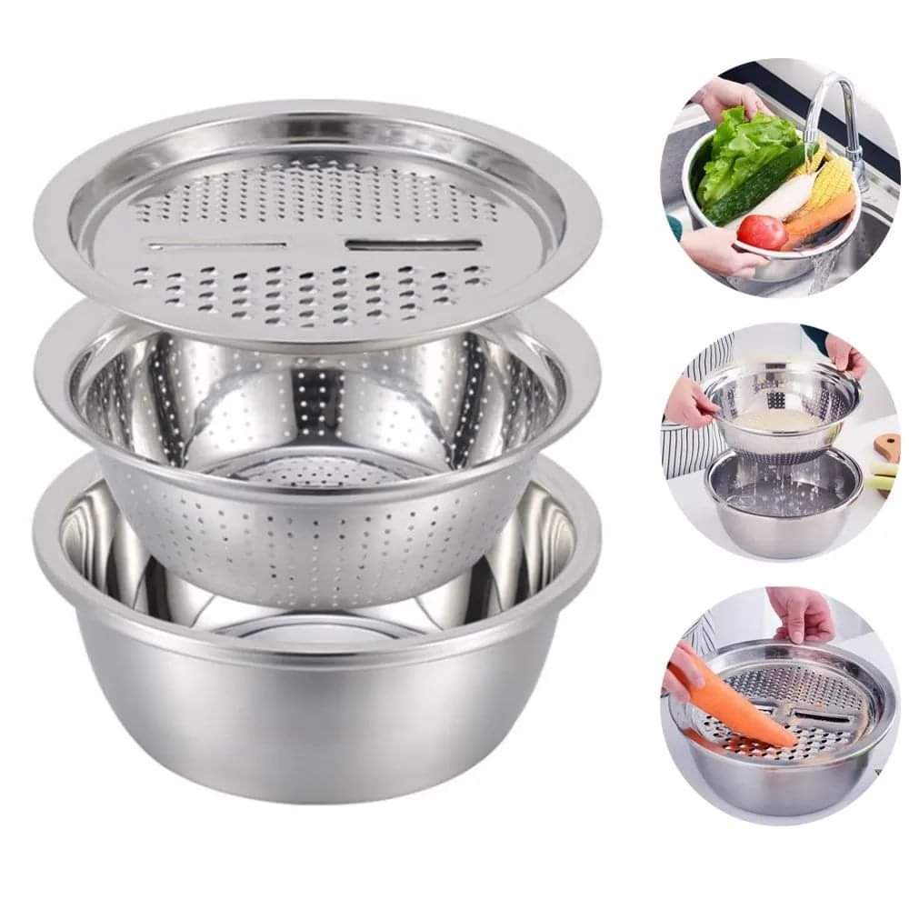 Stainless steel 3in1 grater colander bowl