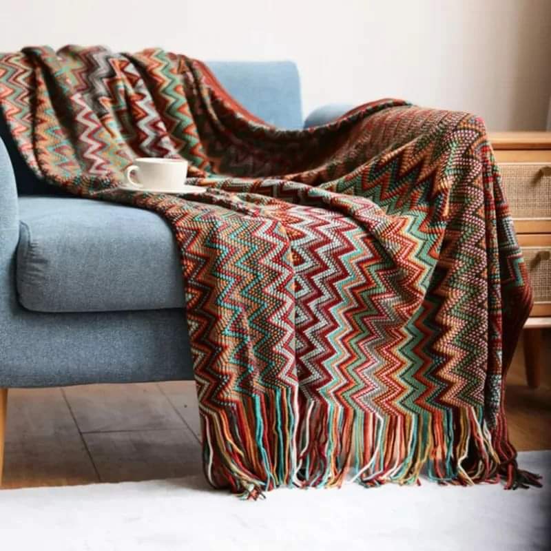 Knitted Stripped Throw Blanket