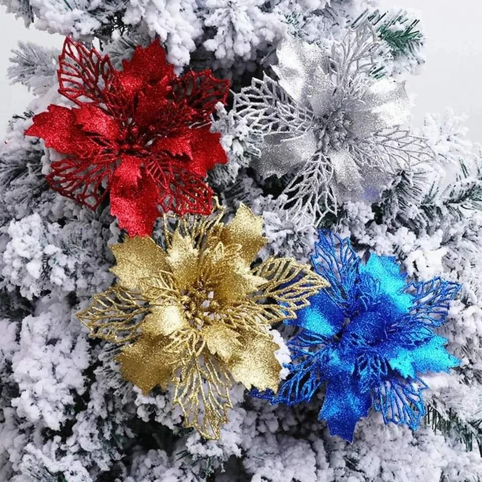 2pcs Artificial christmas flowers glitters ornament