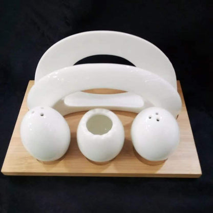 Napkins Holder and Shakers & Bamboo Stand