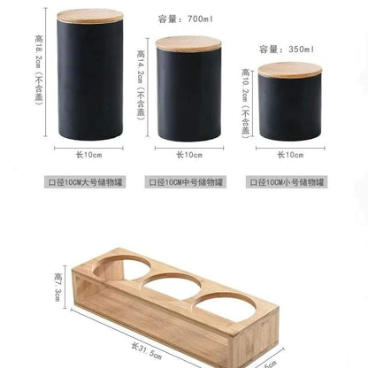 3pcs Ceramic Canisters &  Bamboo Holder