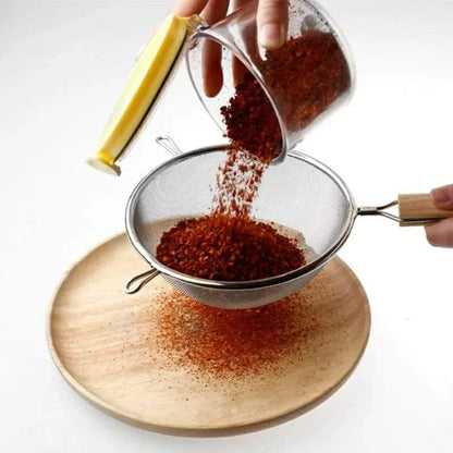 Stainless steel colander with a Wooden Handle