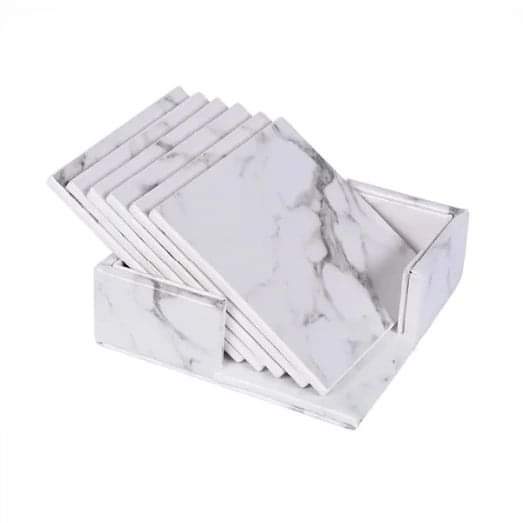 6pcs Leather Marble Coasters