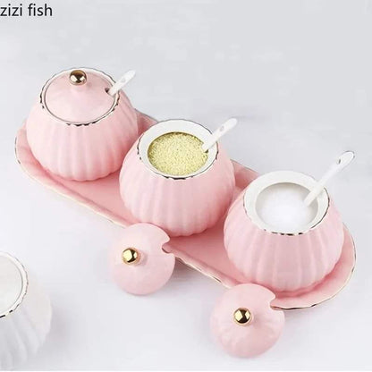 3pcs Ceramic sugar dish/condiments set