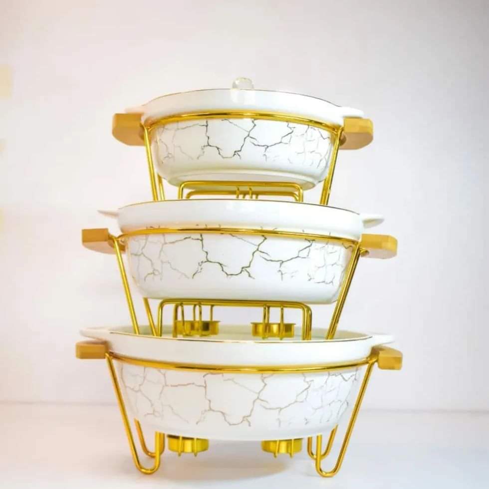 Marble Food Warmers with Gold Stand