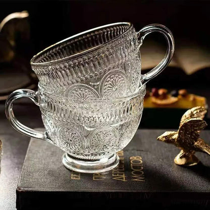 Set of 3 Vintage Embossed Sunflower Glass Cup