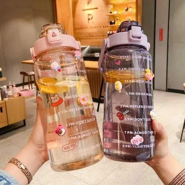Motivational water bottle with timing &Straw