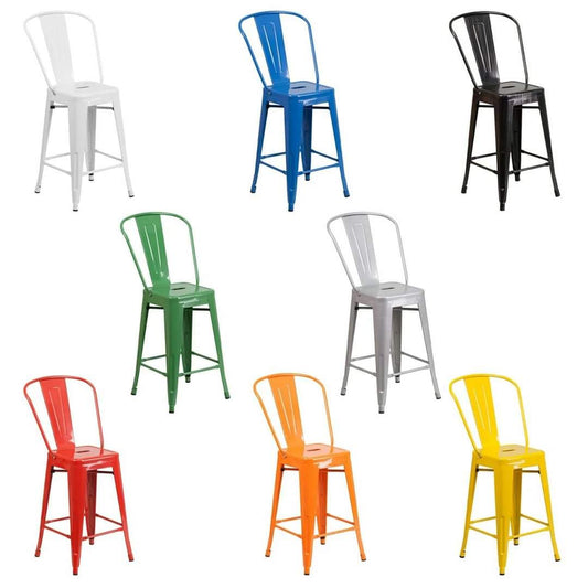 Strong Metallic Bistro High Back Stool with Back Rest