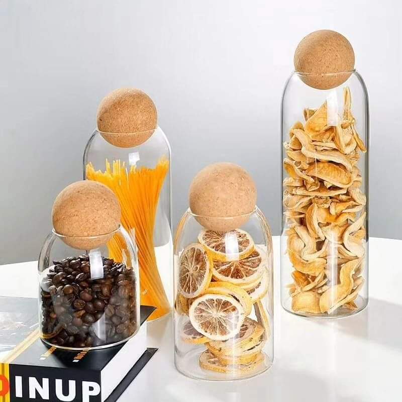 Open Ball Cork Transparent Jar with Bamboo Lid