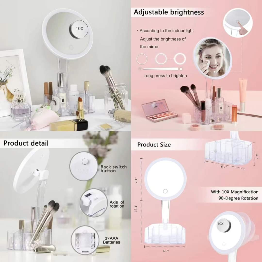 Led makeup mirror with storage box