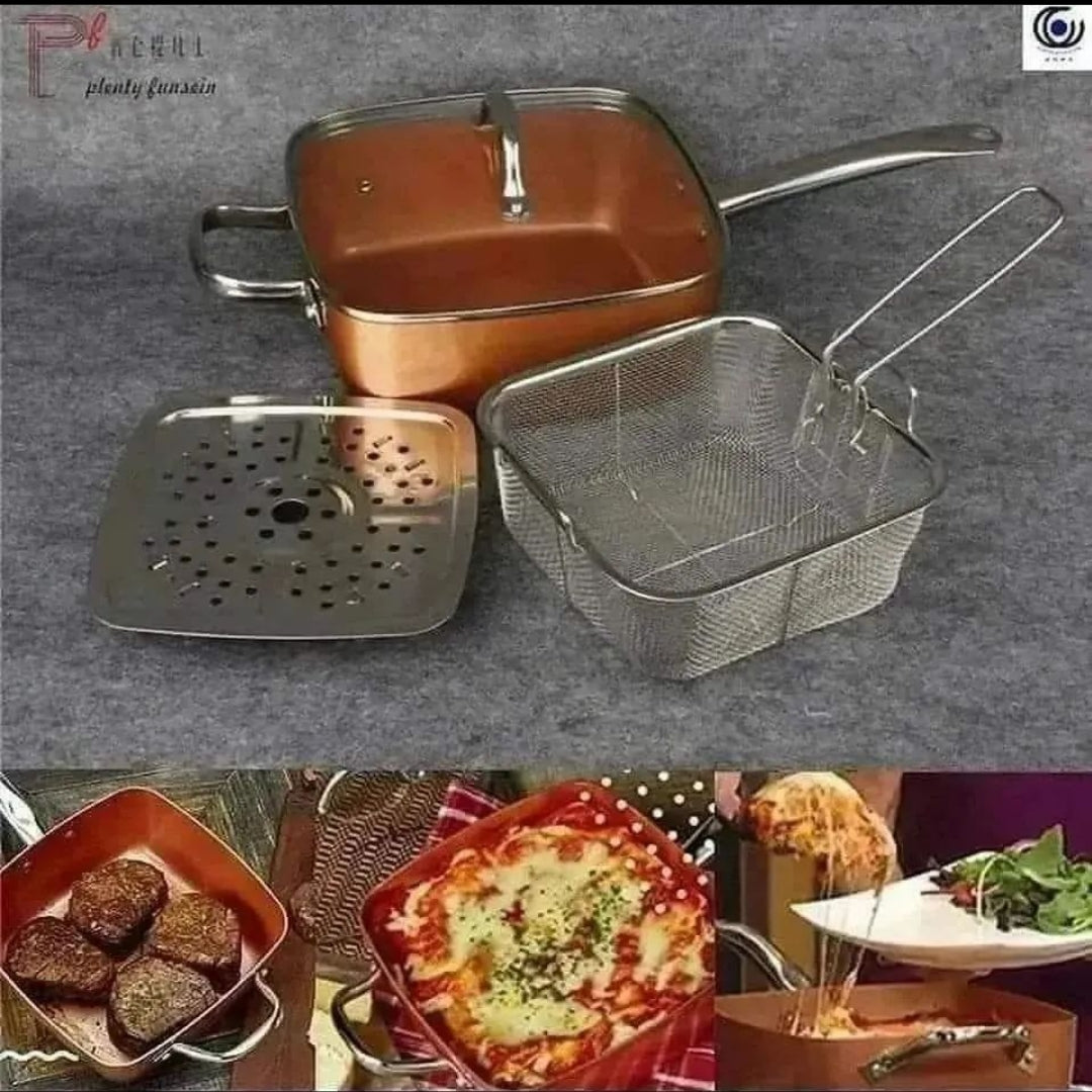 3in 1 Copper Pan +Free Chef Basket+Steamer