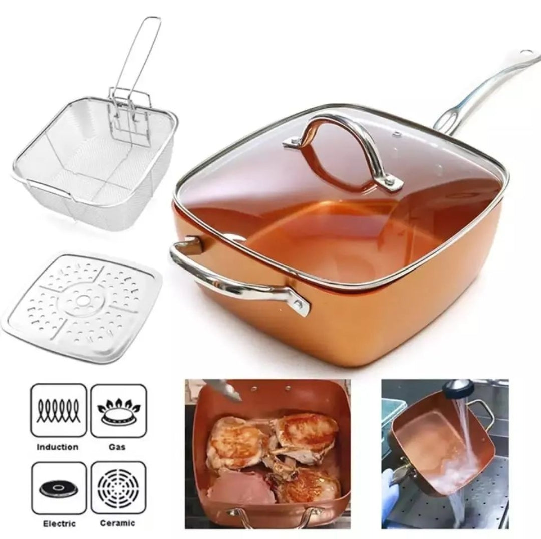 3in 1 Copper Pan +Free Chef Basket+Steamer