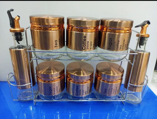 6 pcs canisters 2 pcs oil dispenser and a stand