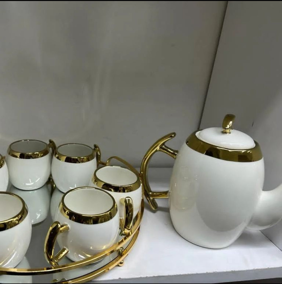 Classy tea sets with glass decor tray