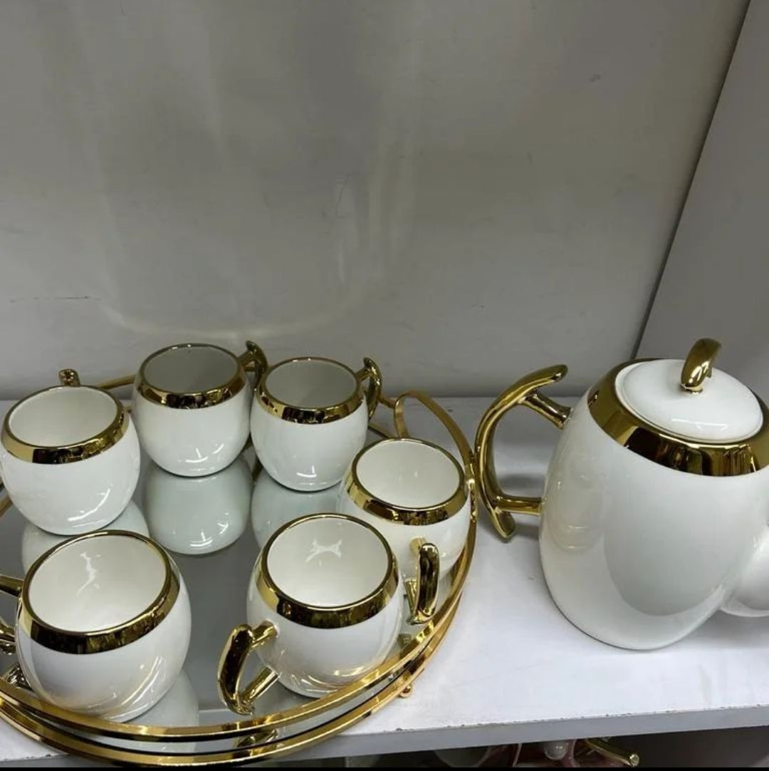 Classy tea sets with glass decor tray