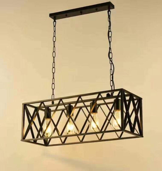 Open Cage, Rectangle, Rustic 4  bulb,  chandelier