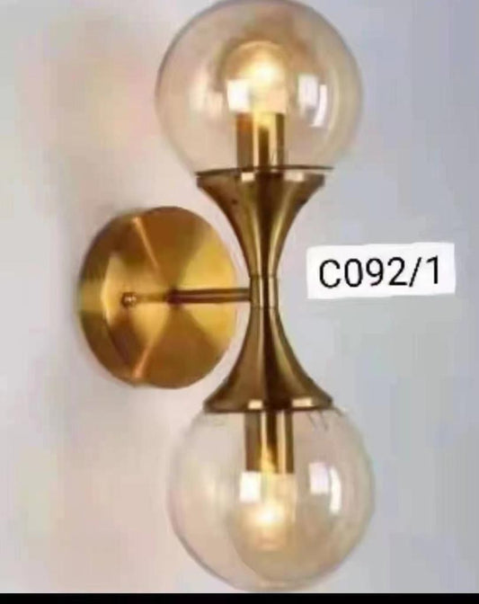 Upscale Double Glass and Gold Globe Indoor Wall Sconce
