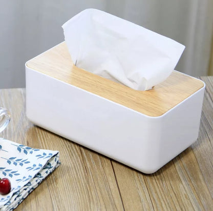 Table serviette plastic holder with bamboo cover
