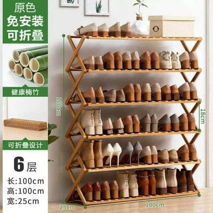 6Tier Foldable Bamboo shoe rack
