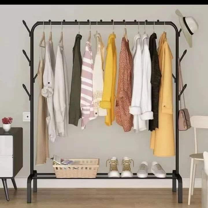 Metallic shoe rack with coat hanger