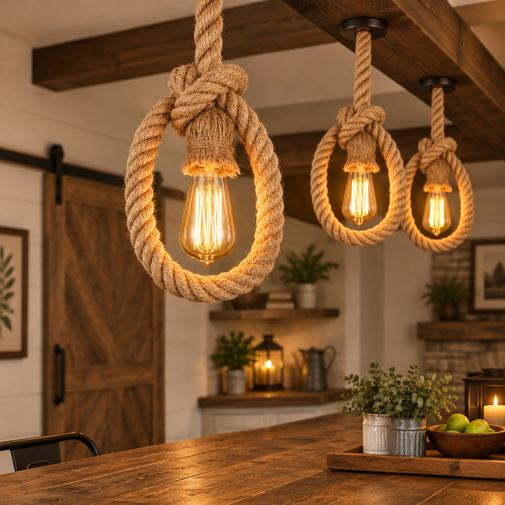 antique rustic farmhouse light with rope detail, adjustable height, available in Nairobi, Kenya